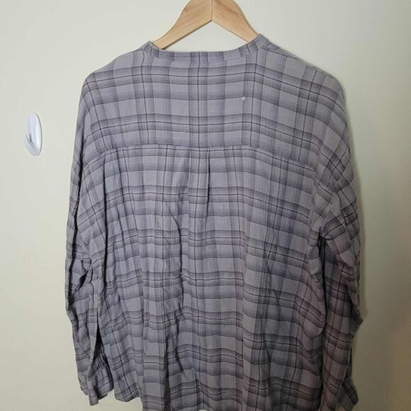 Eileen Fisher Plaid Mandarin Collar Button Down Small - Picture 4 of 5